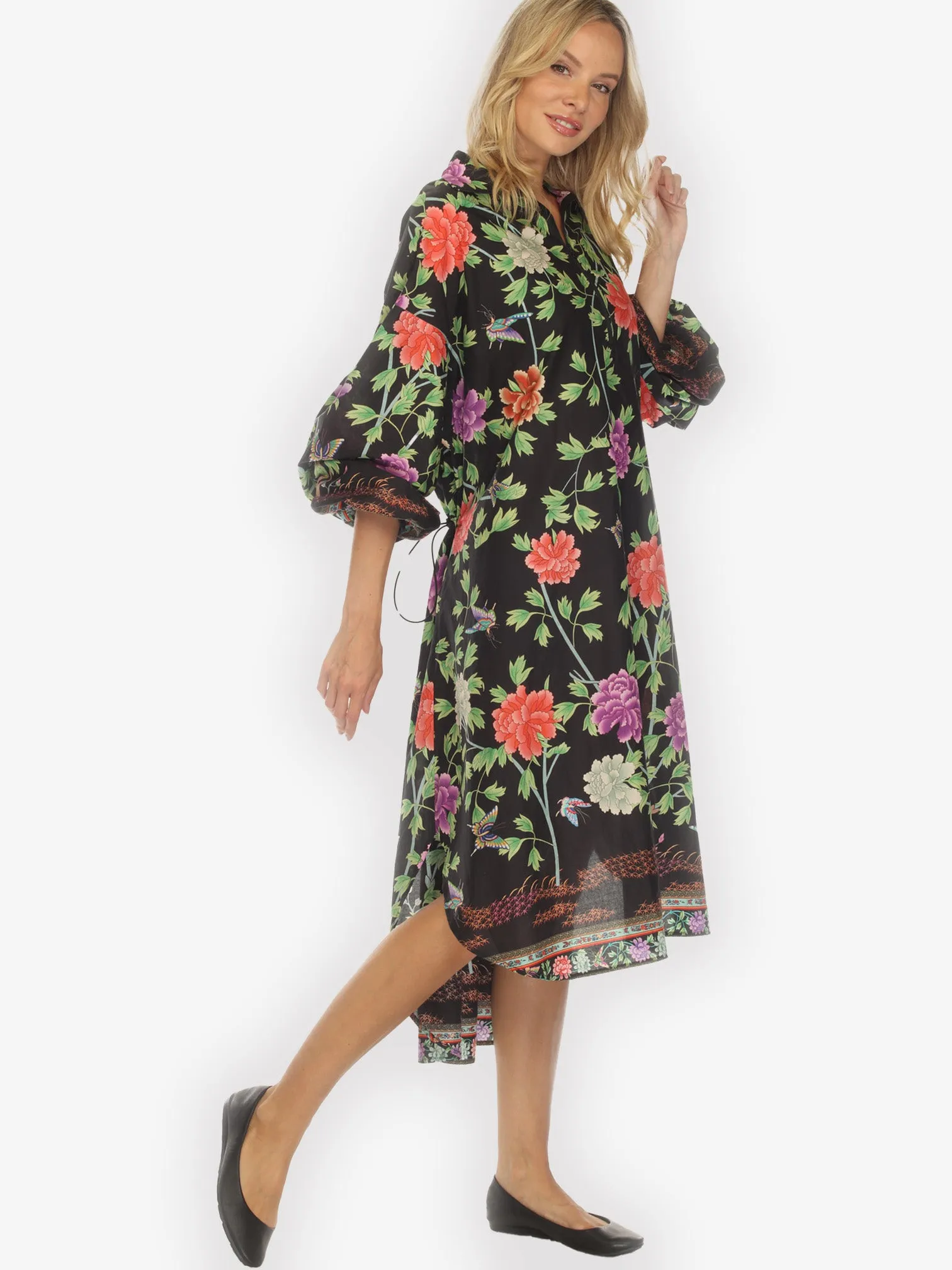 Border Floral Butterflies in Black Cotton Dress sold by Citron product image thumbnail 4