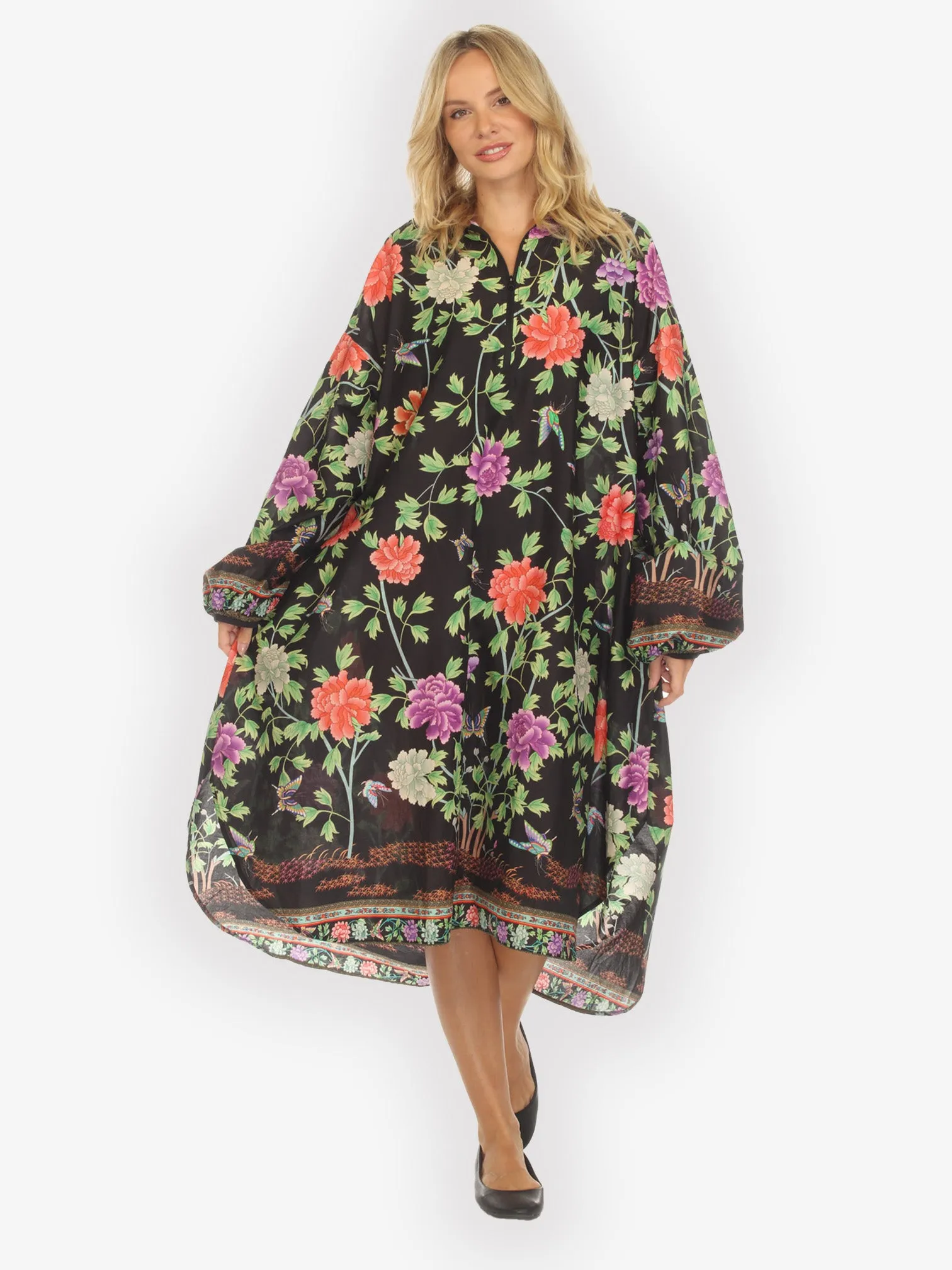 Border Floral Butterflies in Black Cotton Dress sold by Citron product image thumbnail 2