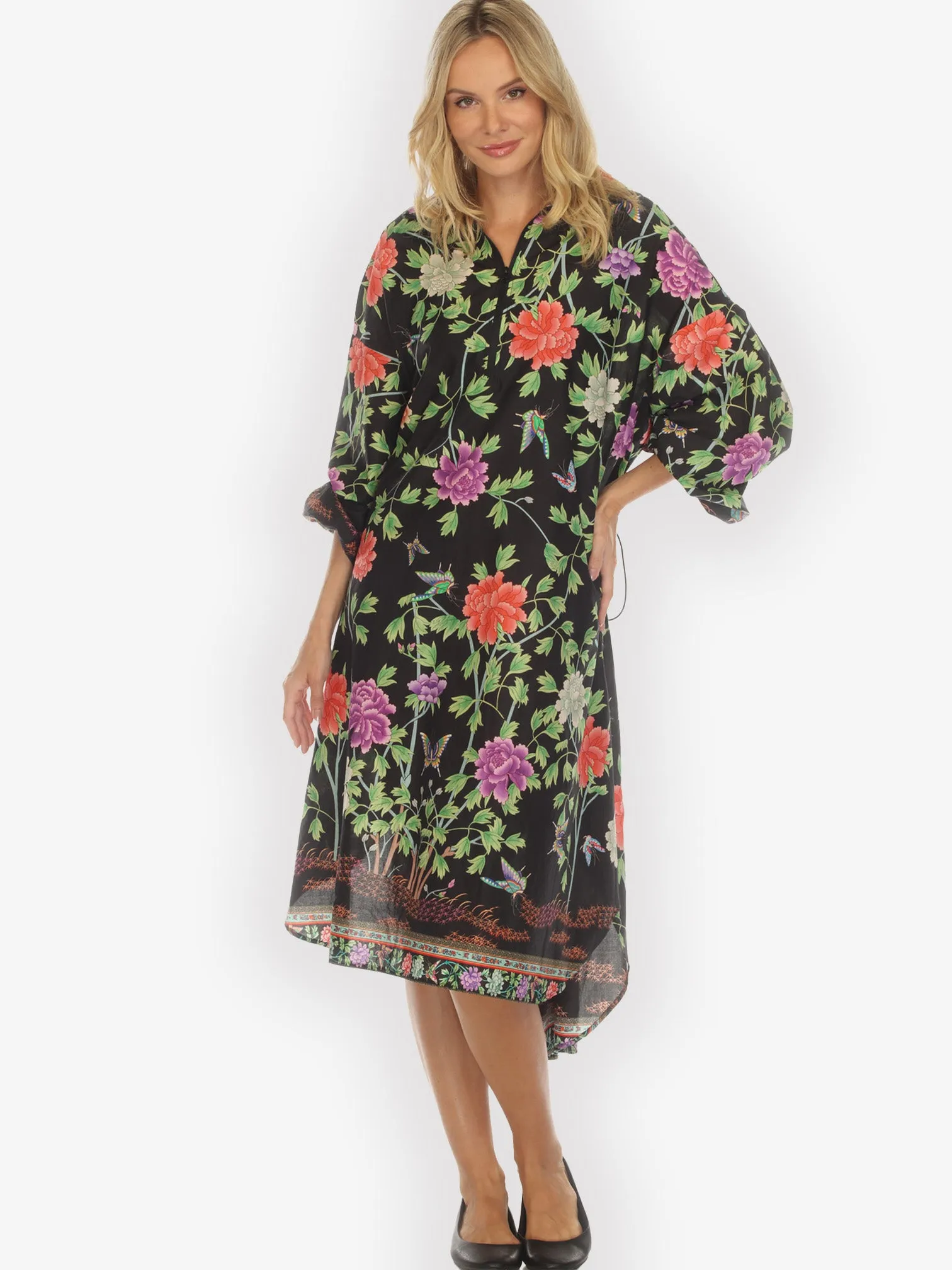 Border Floral Butterflies in Black Cotton Dress sold by Citron product image thumbnail 3