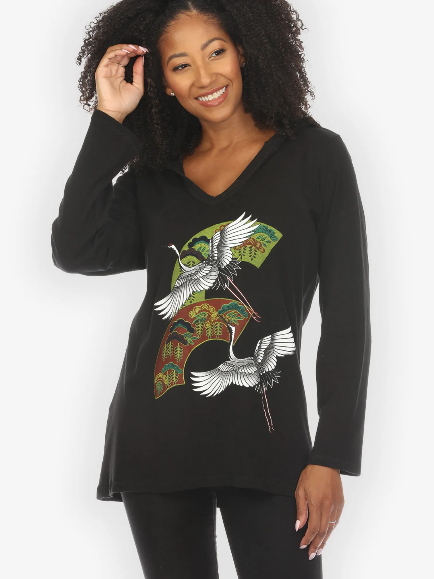 Crane Bonsai Print Cotton Hoodie - XXS; L sold by Citron