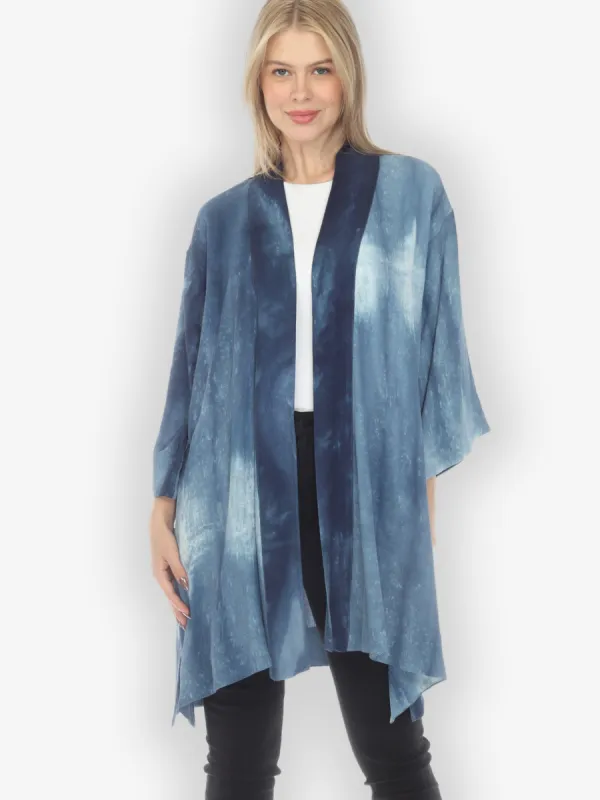 Tie Dye Crepe Blue Kimono Jacket sold by Citron