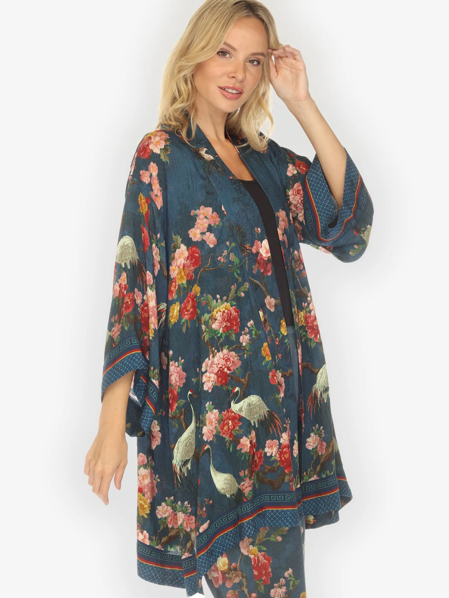 Crane and Cherry Bloom Silk Kimono Jacket sold by Citron product image thumbnail 2