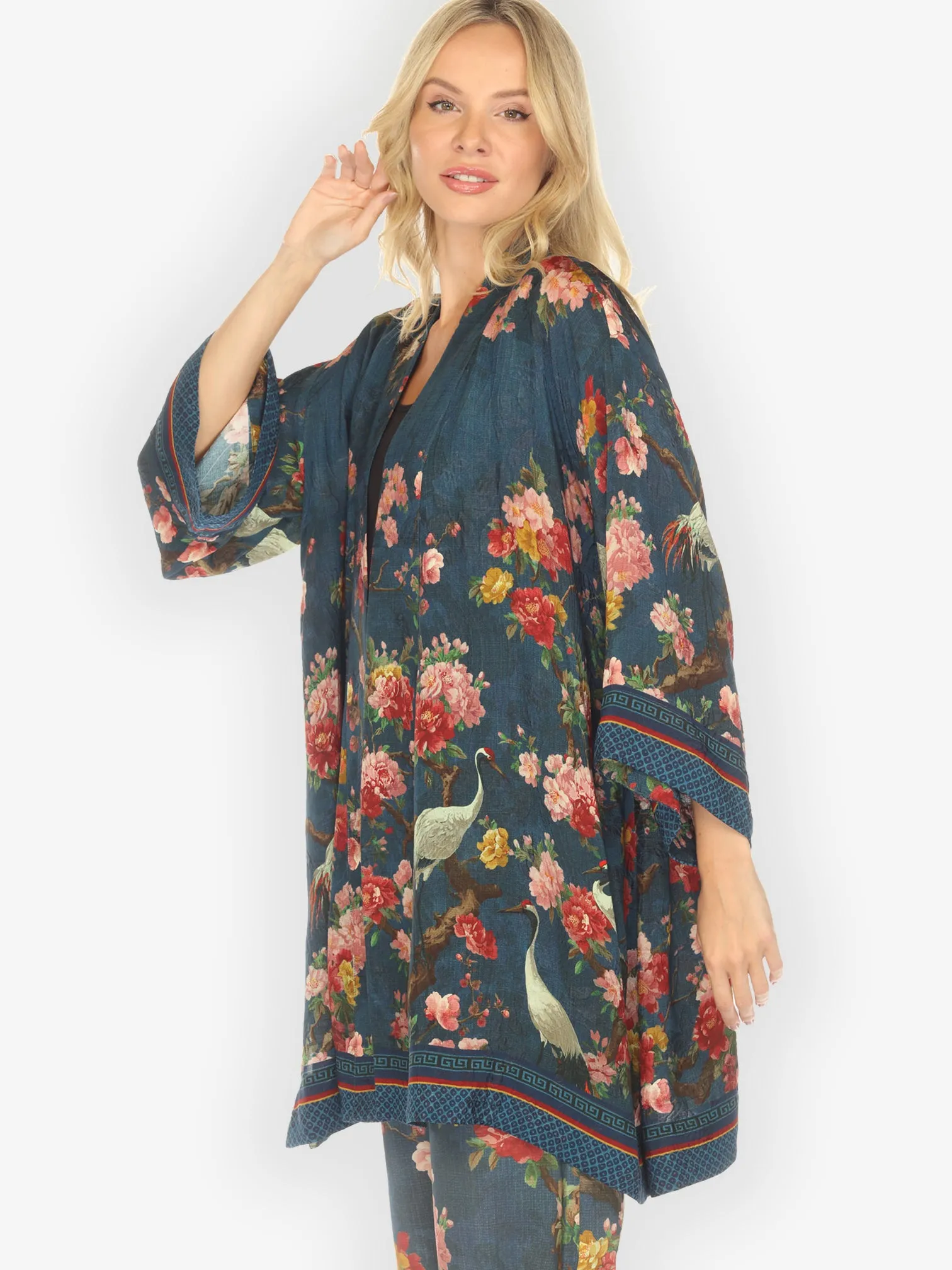 Crane and Cherry Bloom Silk Kimono Jacket sold by Citron product image thumbnail 3