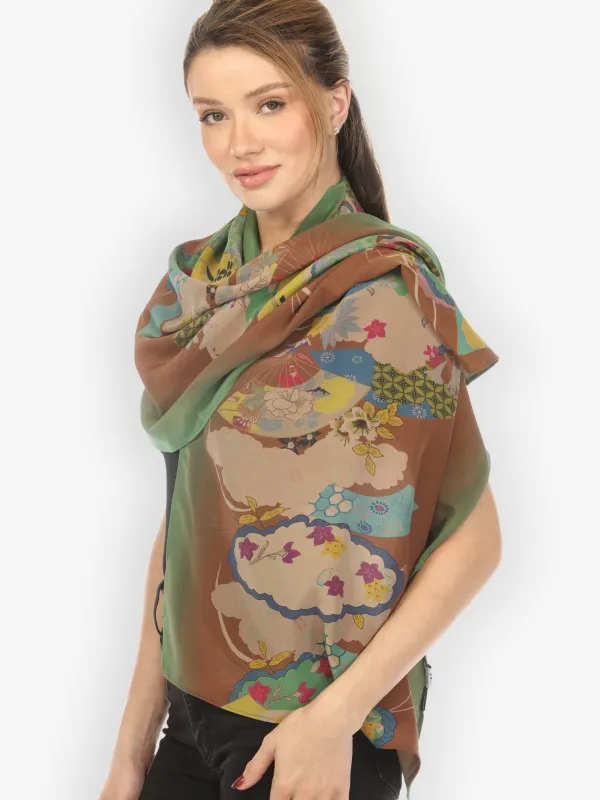 Vintage Japan Brown Silk Scarf sold by Citron