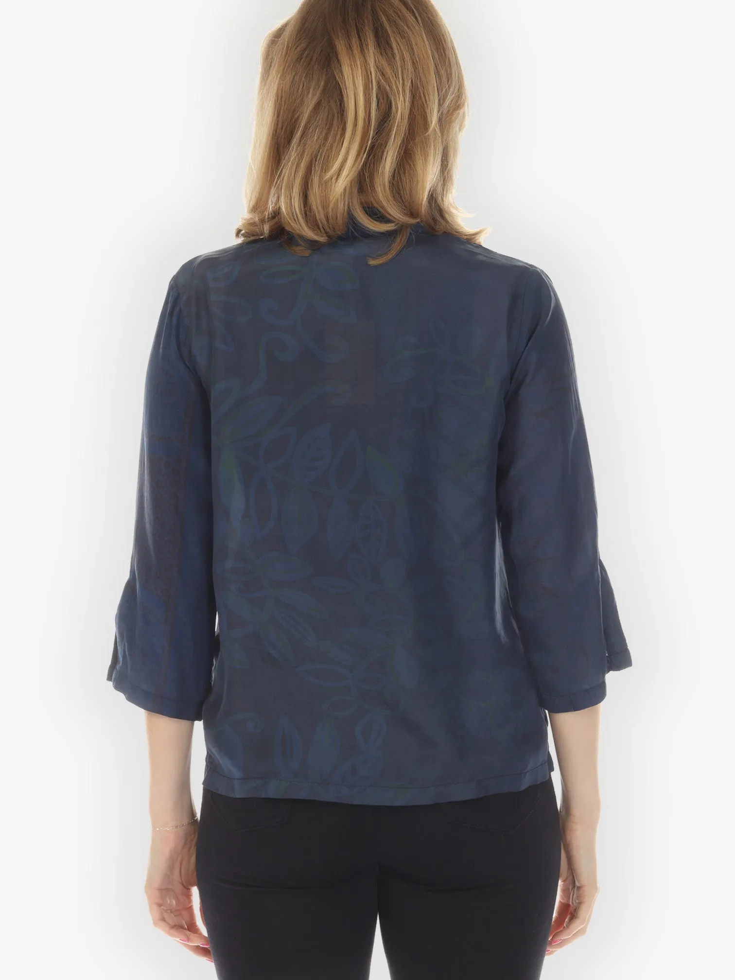 Silk Patch Print Navy Hand Dyed Blouse - M sold by Citron product image thumbnail 5
