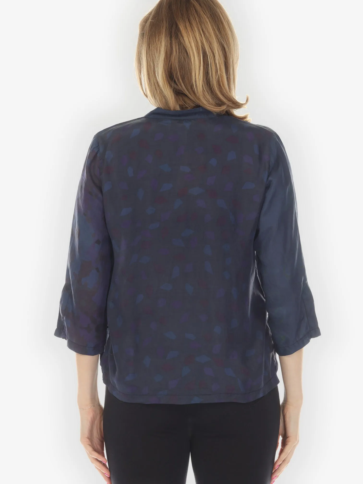 Silk Patch Print Navy Hand Dyed Blouse - M sold by Citron product image thumbnail 2