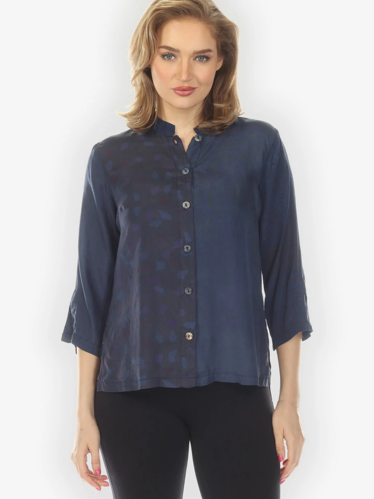 Silk Patch Print Navy Hand Dyed Blouse - M sold by Citron product image thumbnail 4