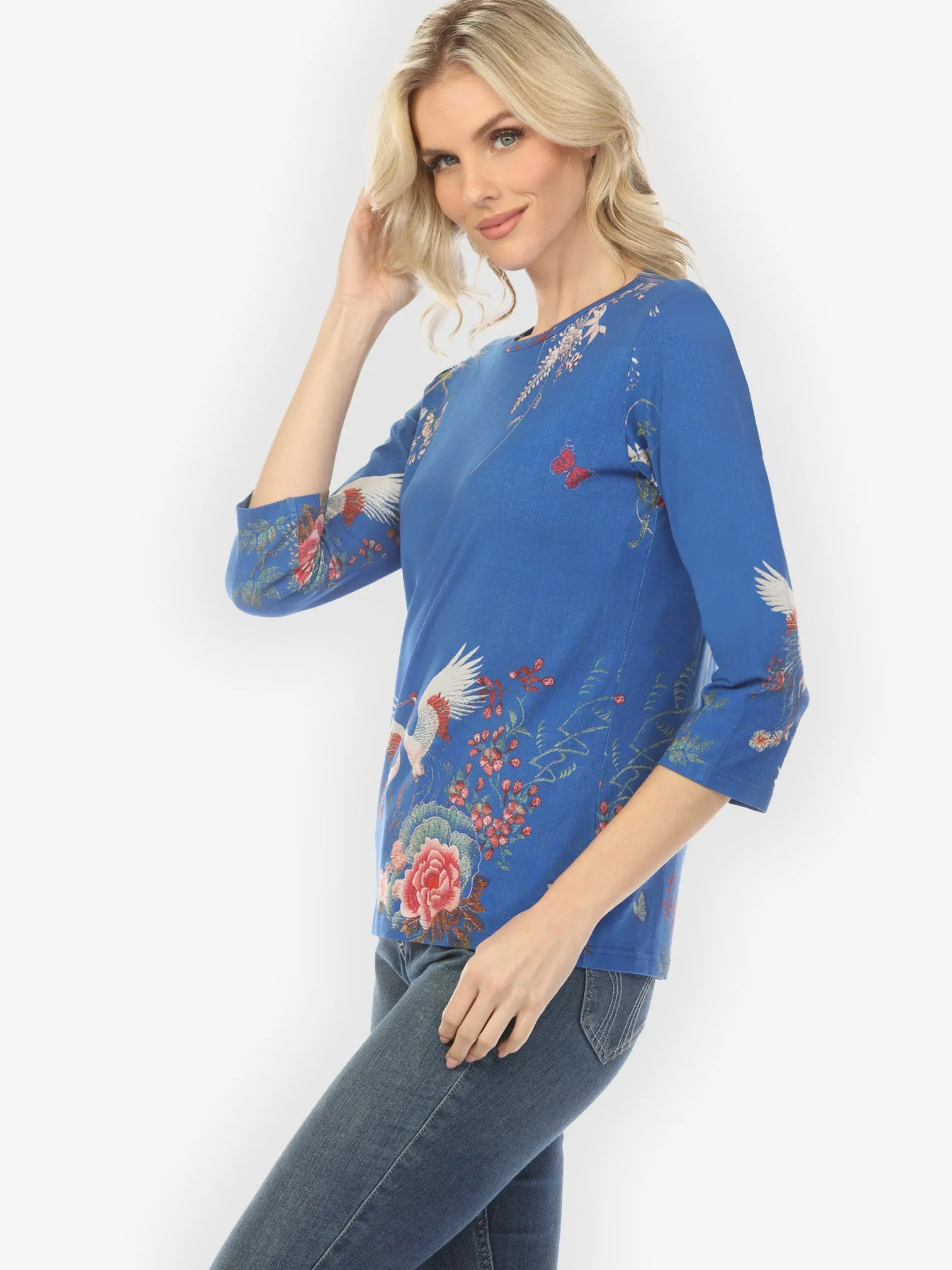Wisteria Butterflies Crane in Blue ¾ Sleeve Tee sold by Citron product image thumbnail 2