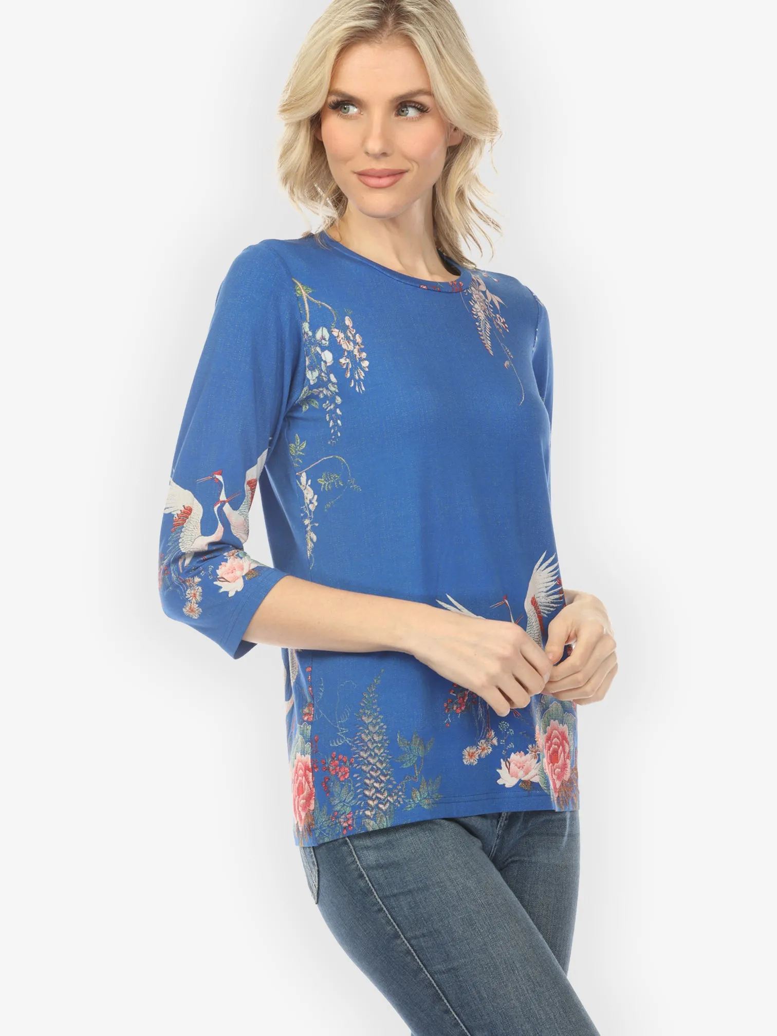 Wisteria Butterflies Crane in Blue ¾ Sleeve Tee sold by Citron product image thumbnail 4