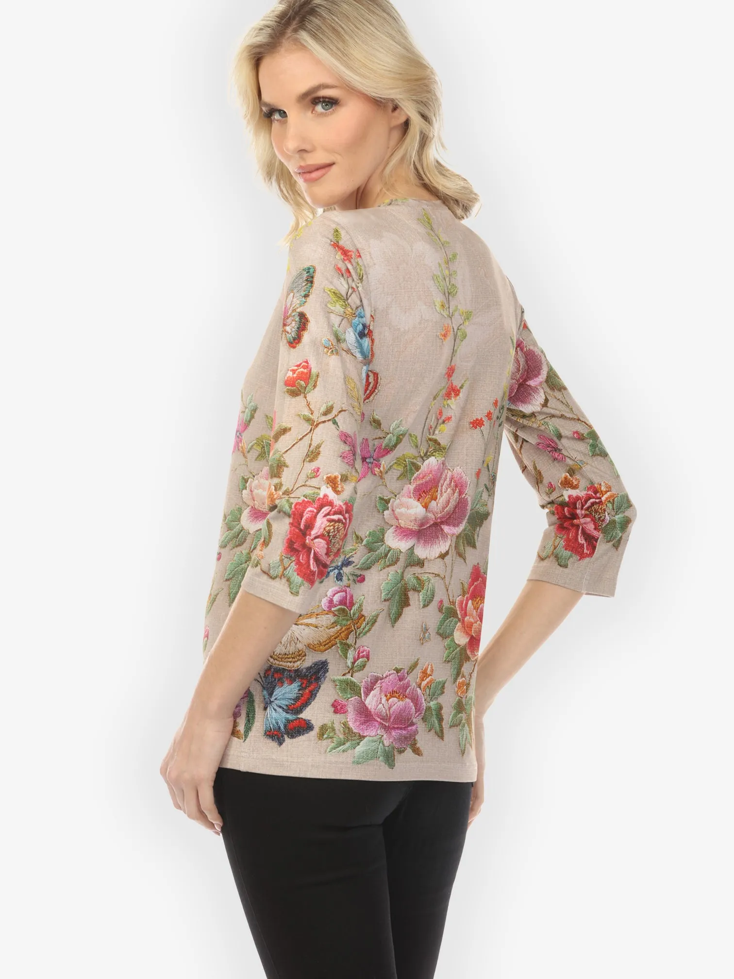 Embroidery Butterfly and Flower¾ Sleeve Tee sold by Citron product image thumbnail 3