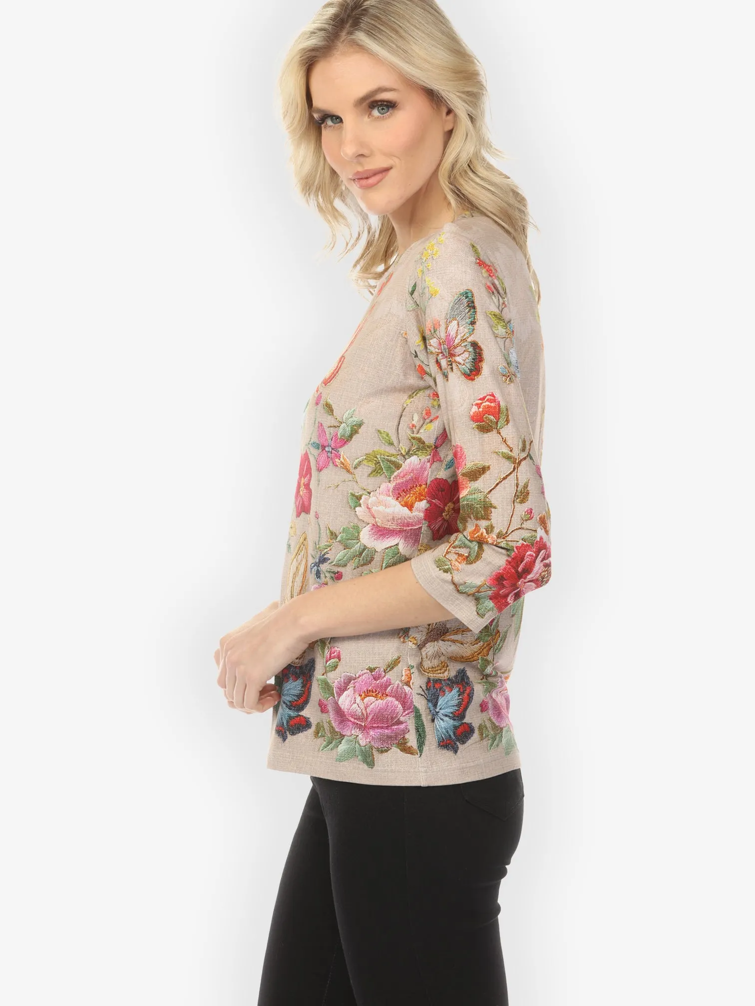 Embroidery Butterfly and Flower¾ Sleeve Tee sold by Citron product image thumbnail 4