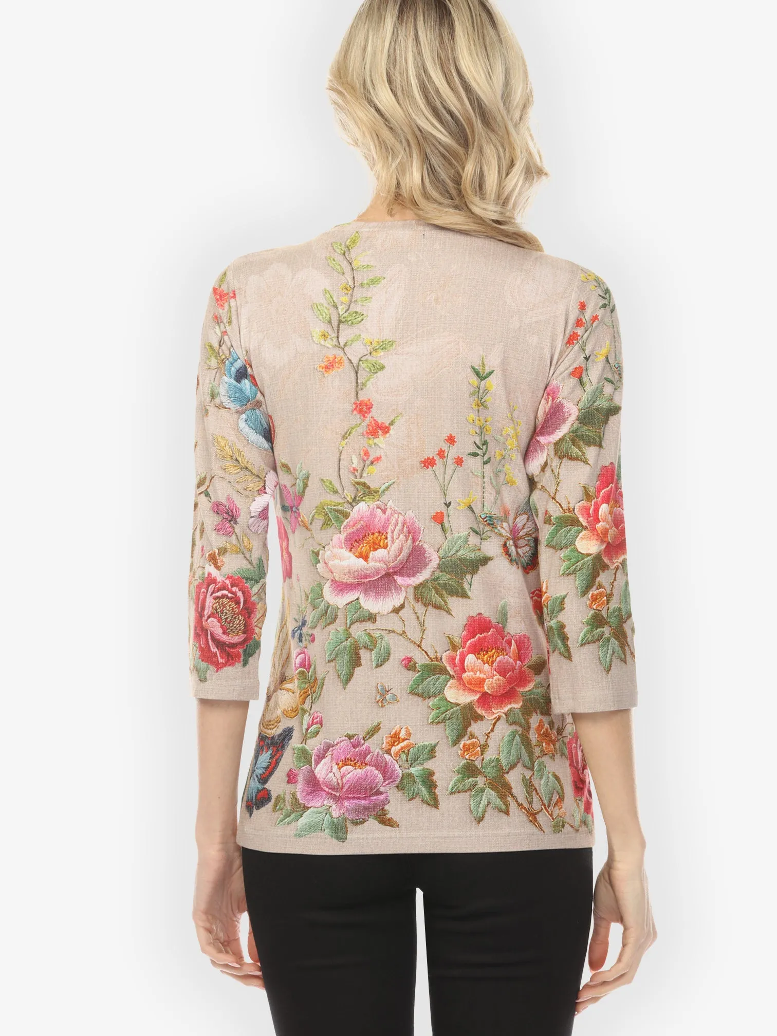Embroidery Butterfly and Flower¾ Sleeve Tee sold by Citron product image thumbnail 2