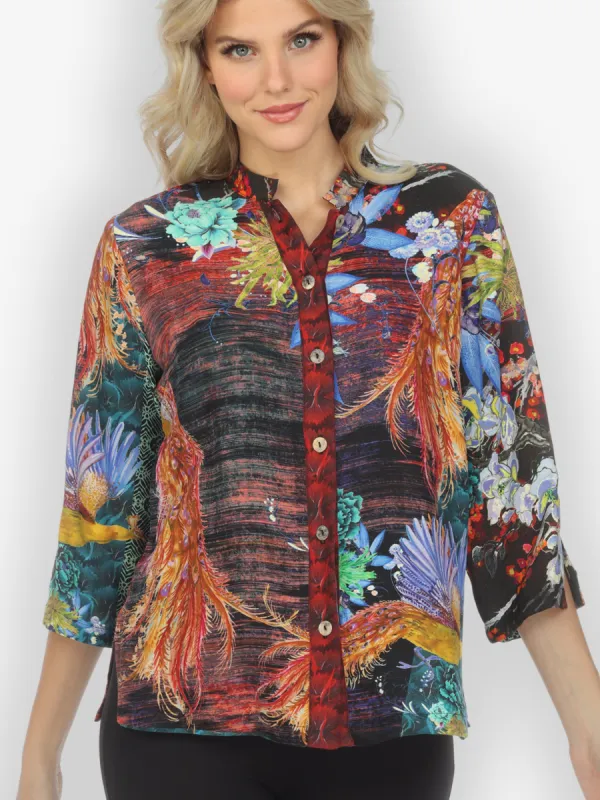 Tasteful Peacock Flower Silk Blouse sold by Citron