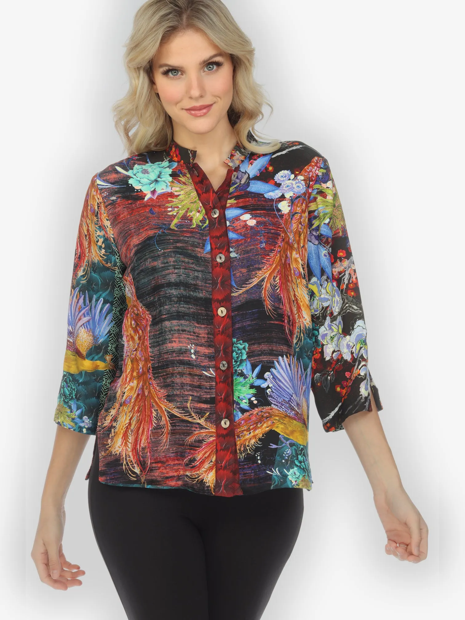 Tasteful Peacock Flower Silk Blouse sold by Citron product image thumbnail 3