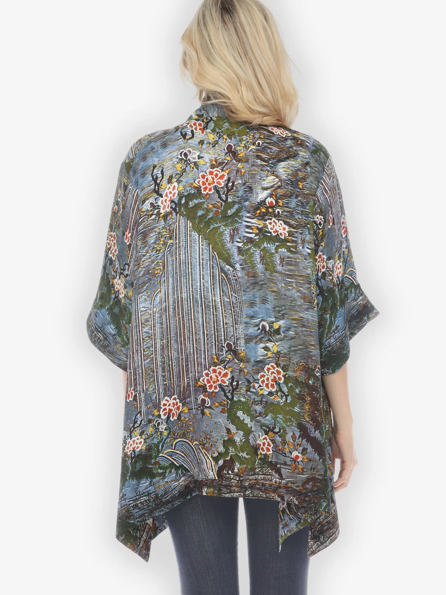 Waterfall and Flowers Silk Kimono Jacket sold by Citron product image thumbnail 3