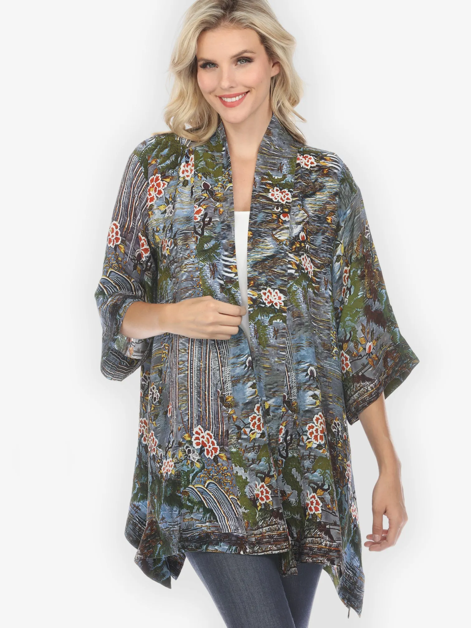 Waterfall and Flowers Silk Kimono Jacket sold by Citron product image thumbnail 2