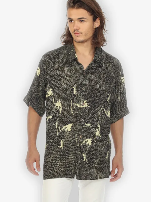 Black Crane Citron Men’s Silk Shirt sold by Citron