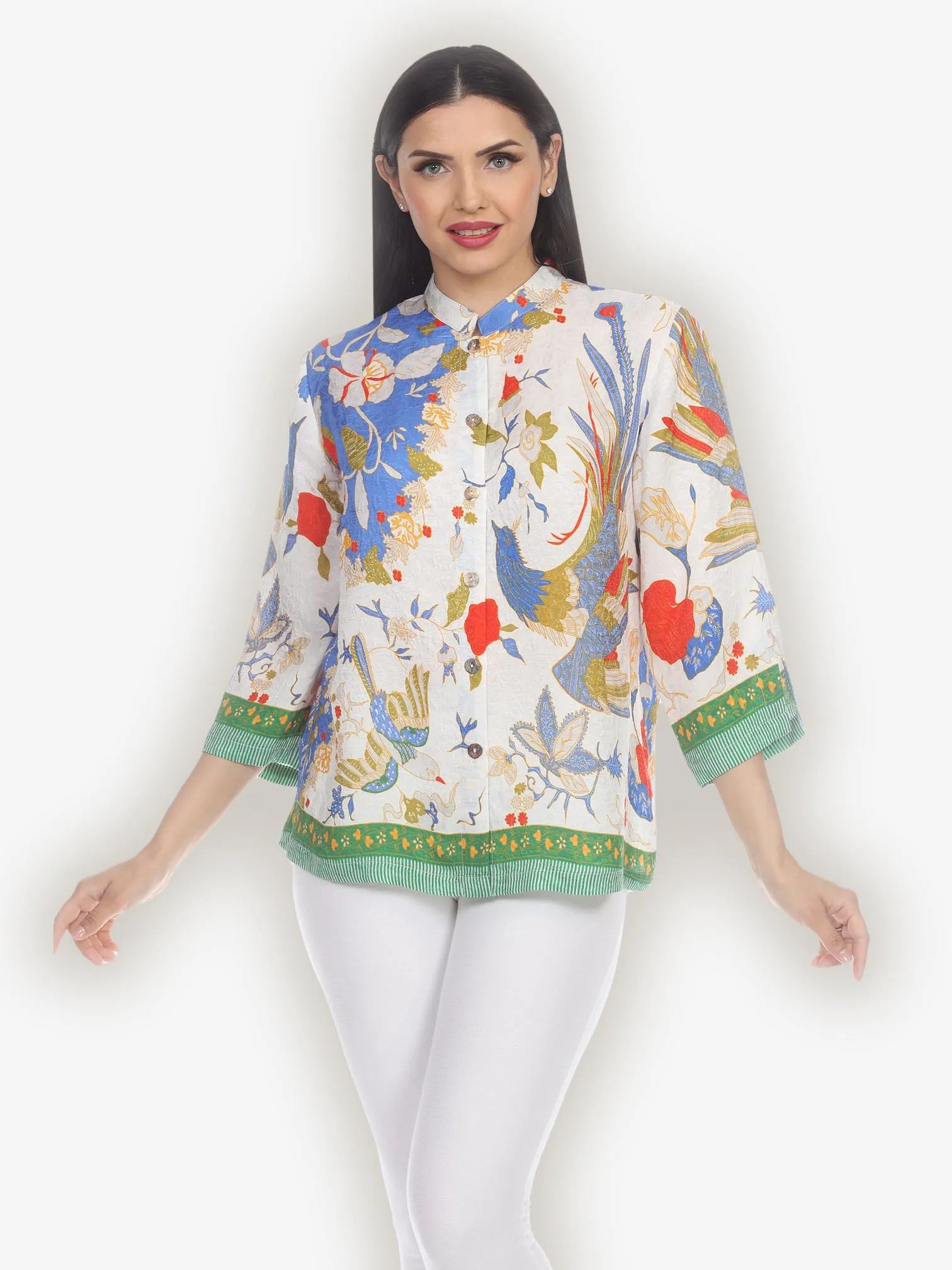 Peacock Floral Border Silk Blend Blouse sold by Citron product image thumbnail 3