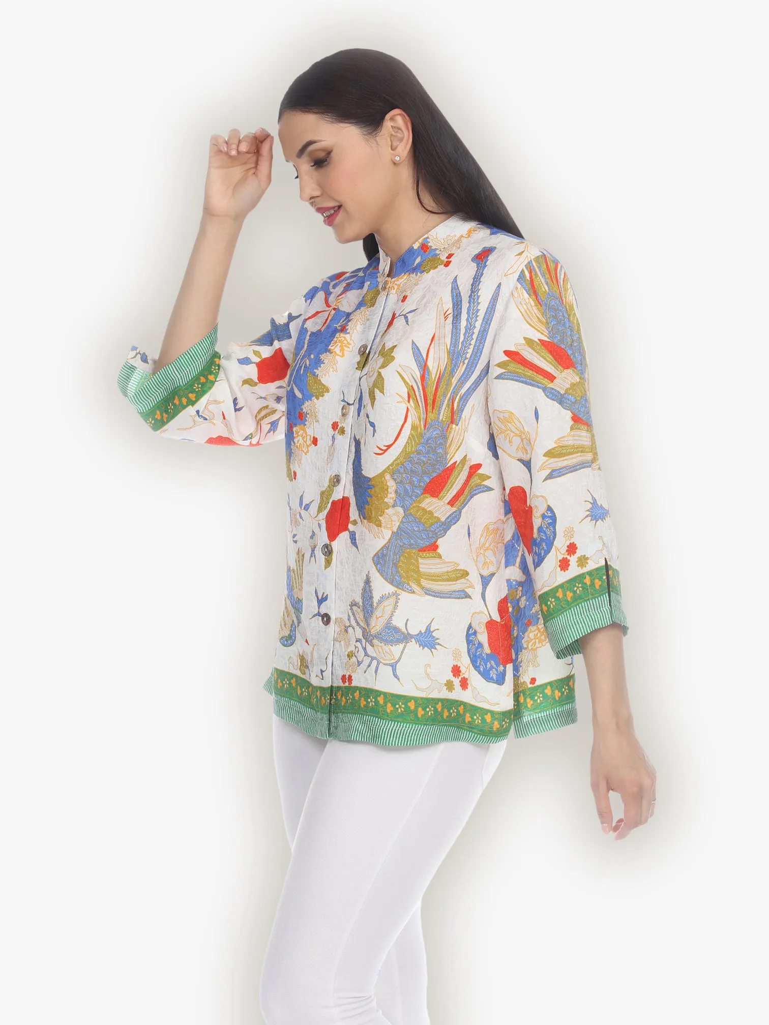 Peacock Floral Border Silk Blend Blouse sold by Citron product image thumbnail 4