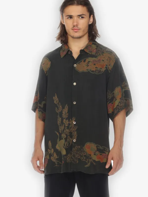 Antique Crane Dyed Men’s Silk Shirt sold by Citron