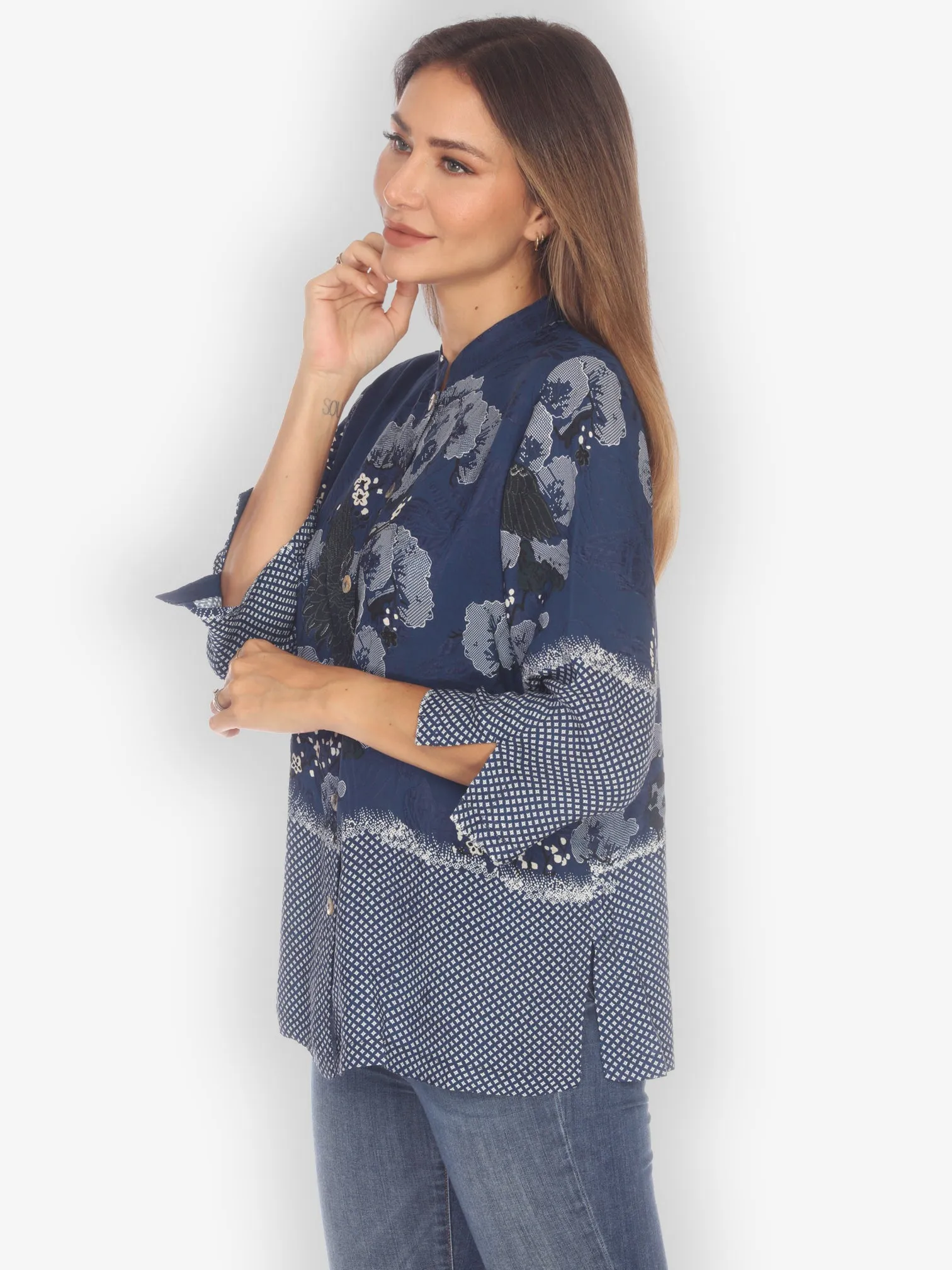True Blue Shibori Silk Blend Blouse sold by Citron product image thumbnail 2