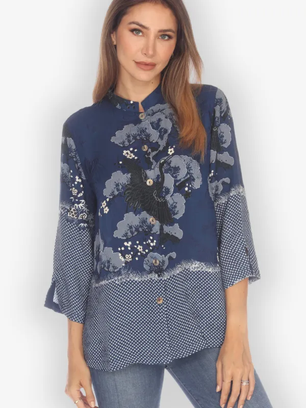 True Blue Shibori Silk Blend Blouse sold by Citron