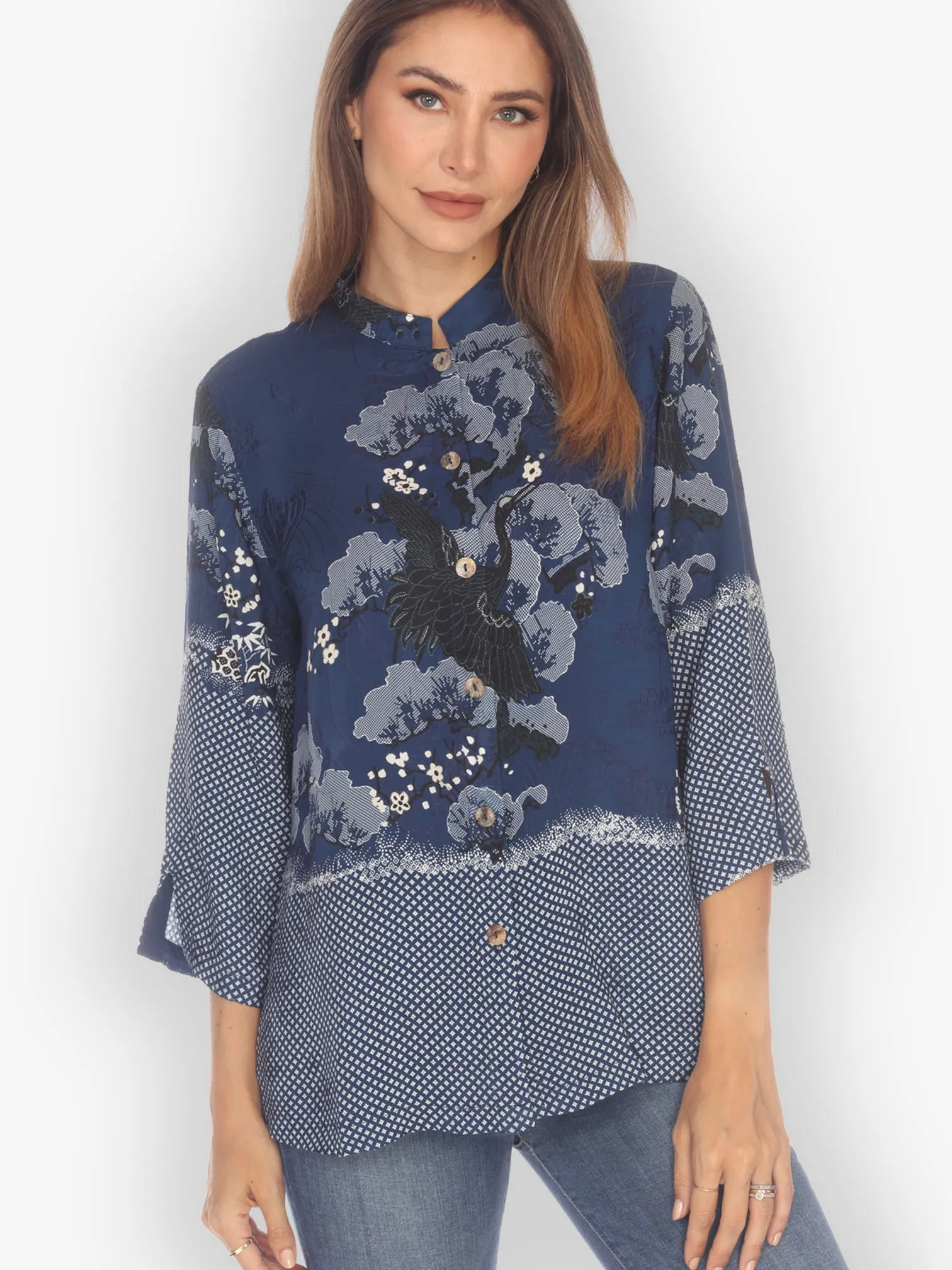 True Blue Shibori Silk Blend Blouse sold by Citron