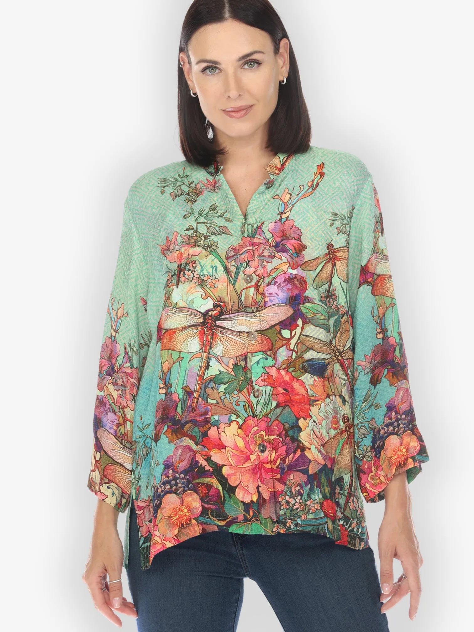 Colorful Dragonfly Floral Silk Blend Blouse sold by Citron product image thumbnail 2