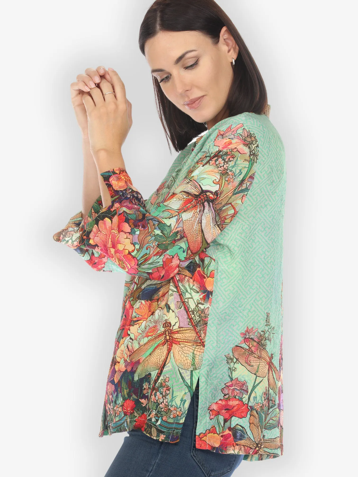 Colorful Dragonfly Floral Silk Blend Blouse sold by Citron