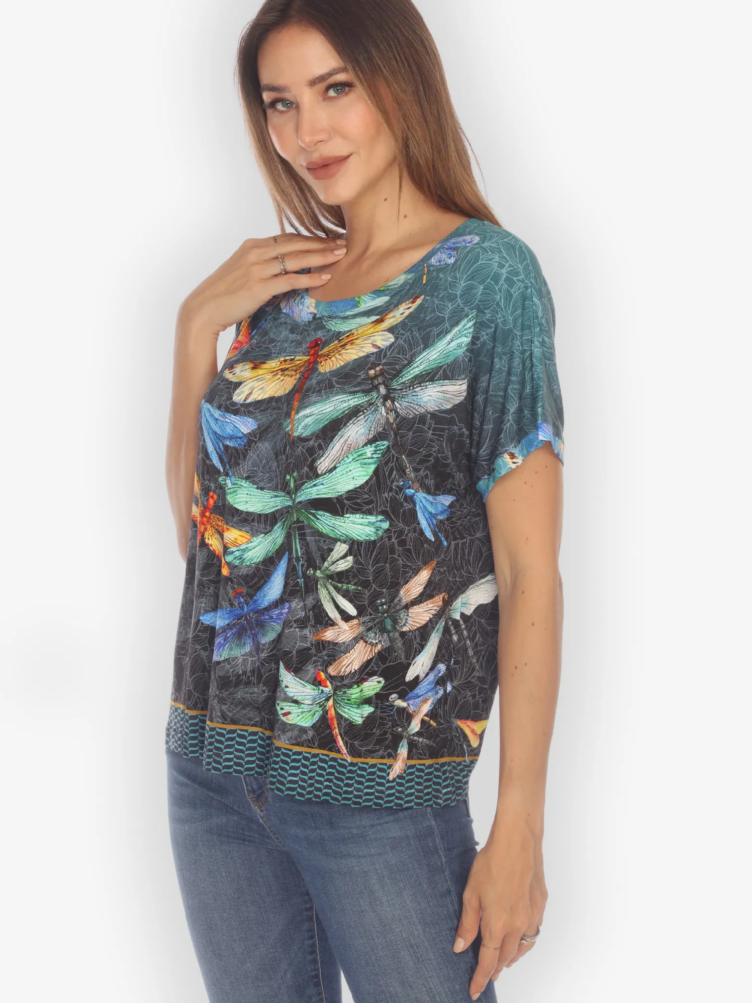 Colorful Dragonfly Cap Sleeves Tee sold by Citron