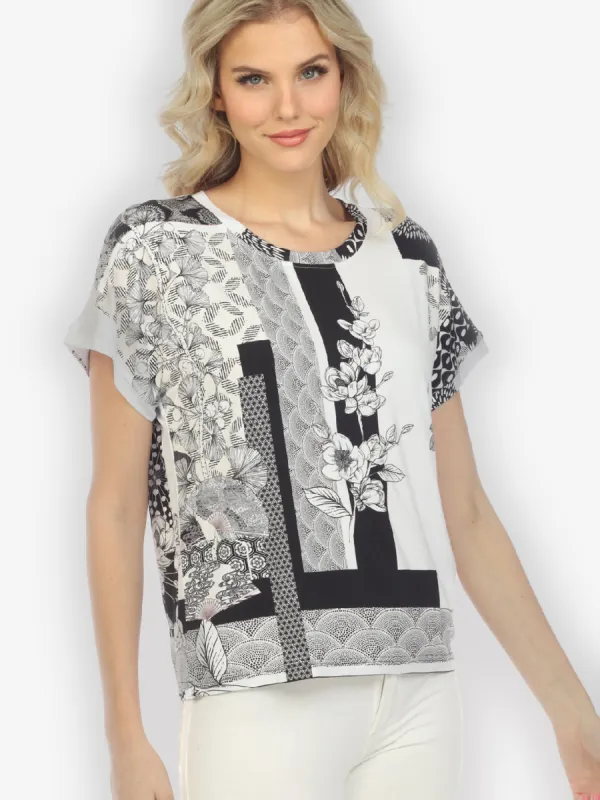 Black White Blossom Cap Sleeves Tee sold by Citron