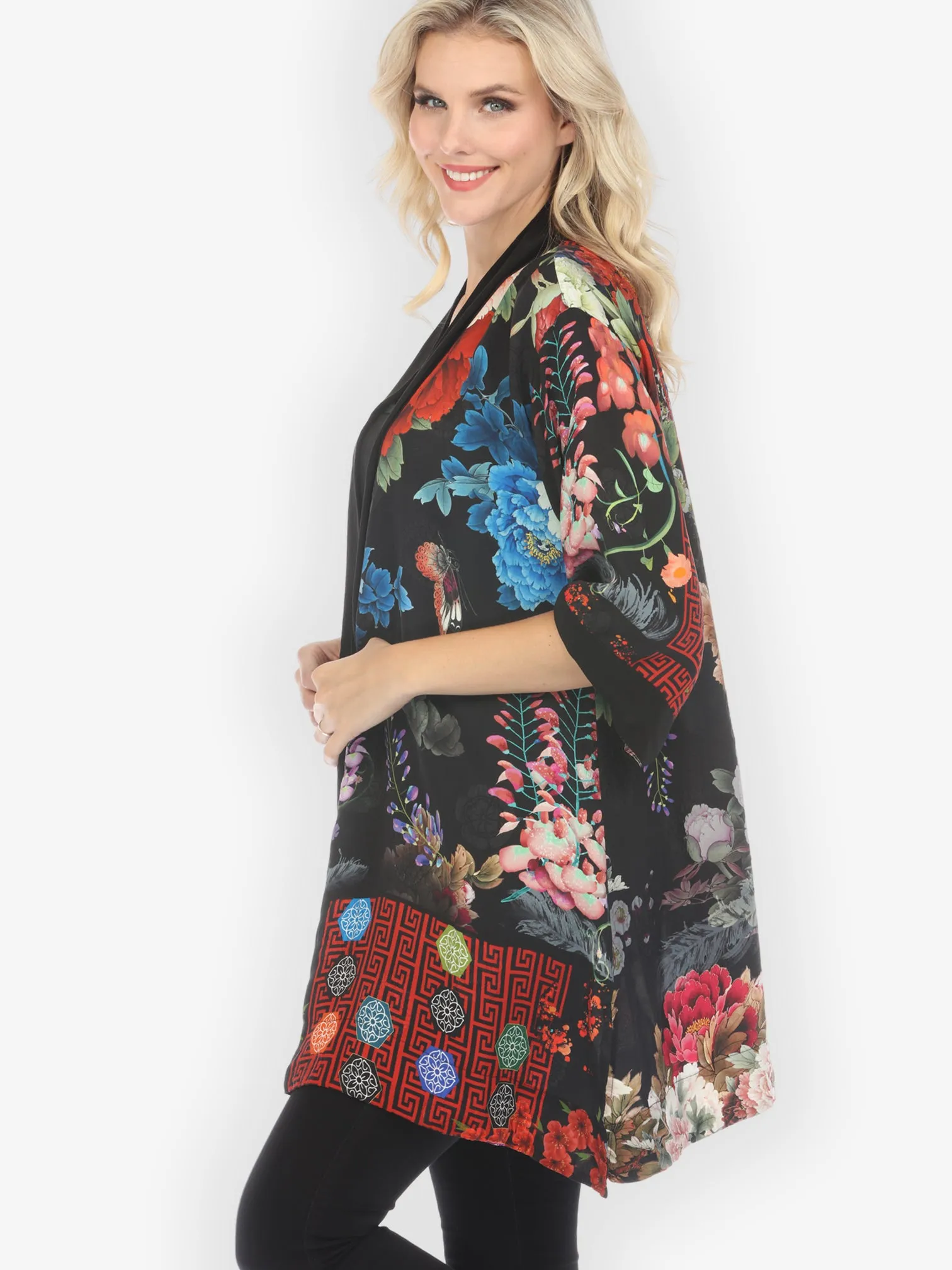 Peony Crest Border Silk Kimono Jacket sold by Citron product image thumbnail 3