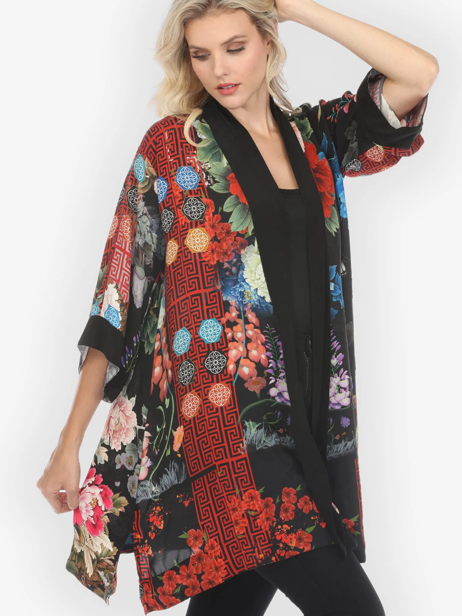 Peony Crest Border Silk Kimono Jacket sold by Citron