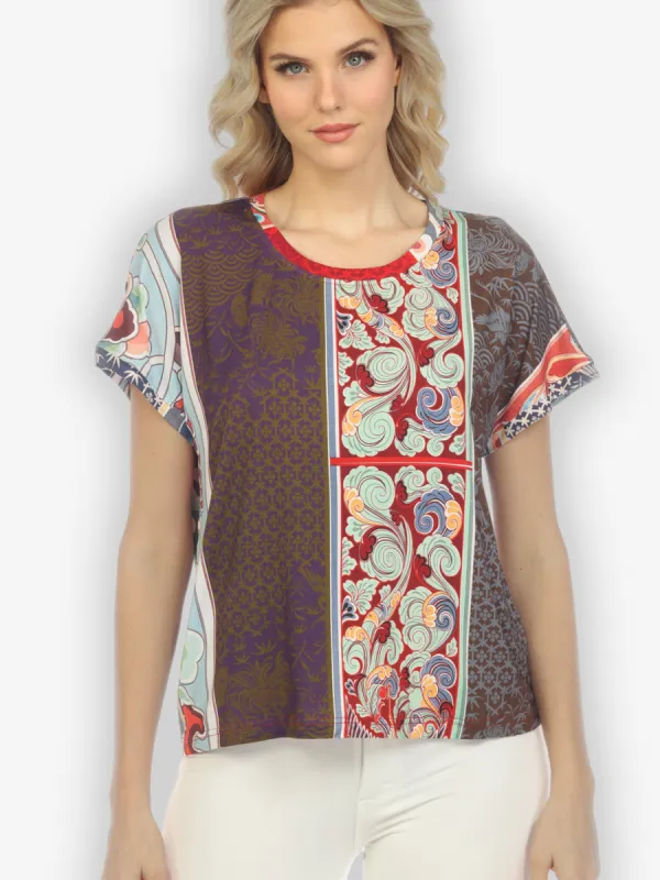 Zen Patchwork Stripe Exclusive Cap Sleeve Tee sold by Citron