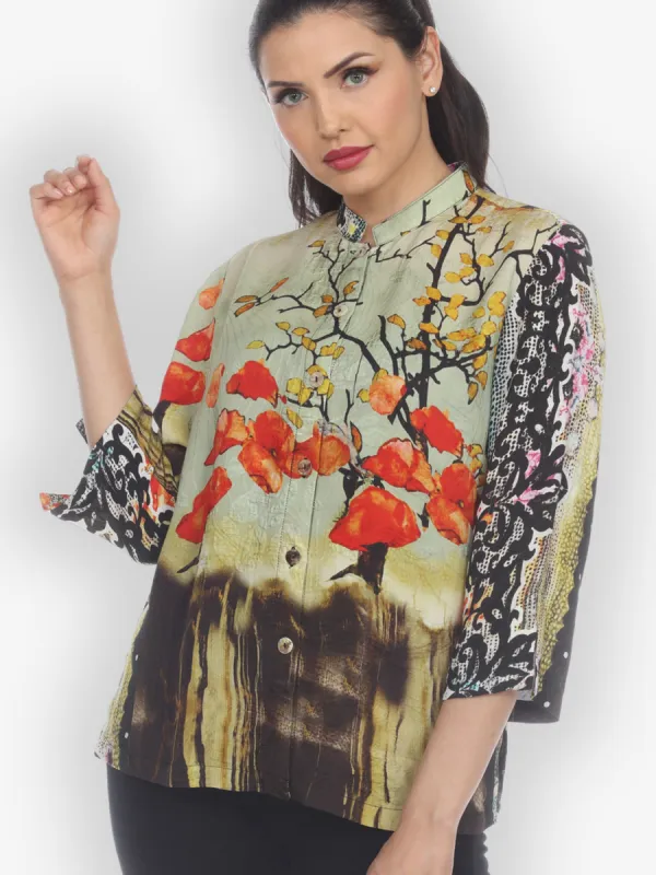 Sky Border Nature Classic Style Silk Blouse sold by Citron