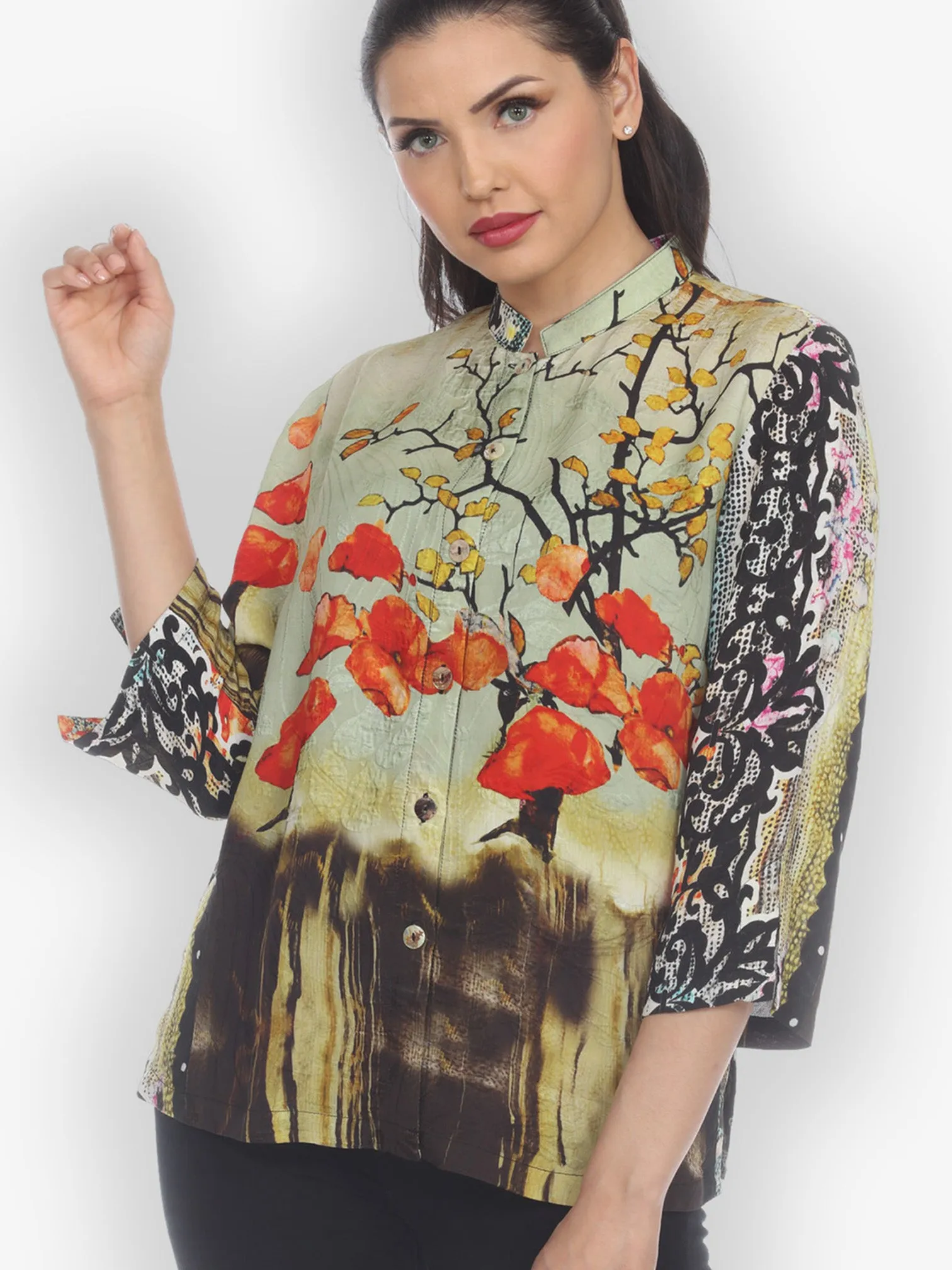Sky Border Nature Classic Style Silk Blouse sold by Citron