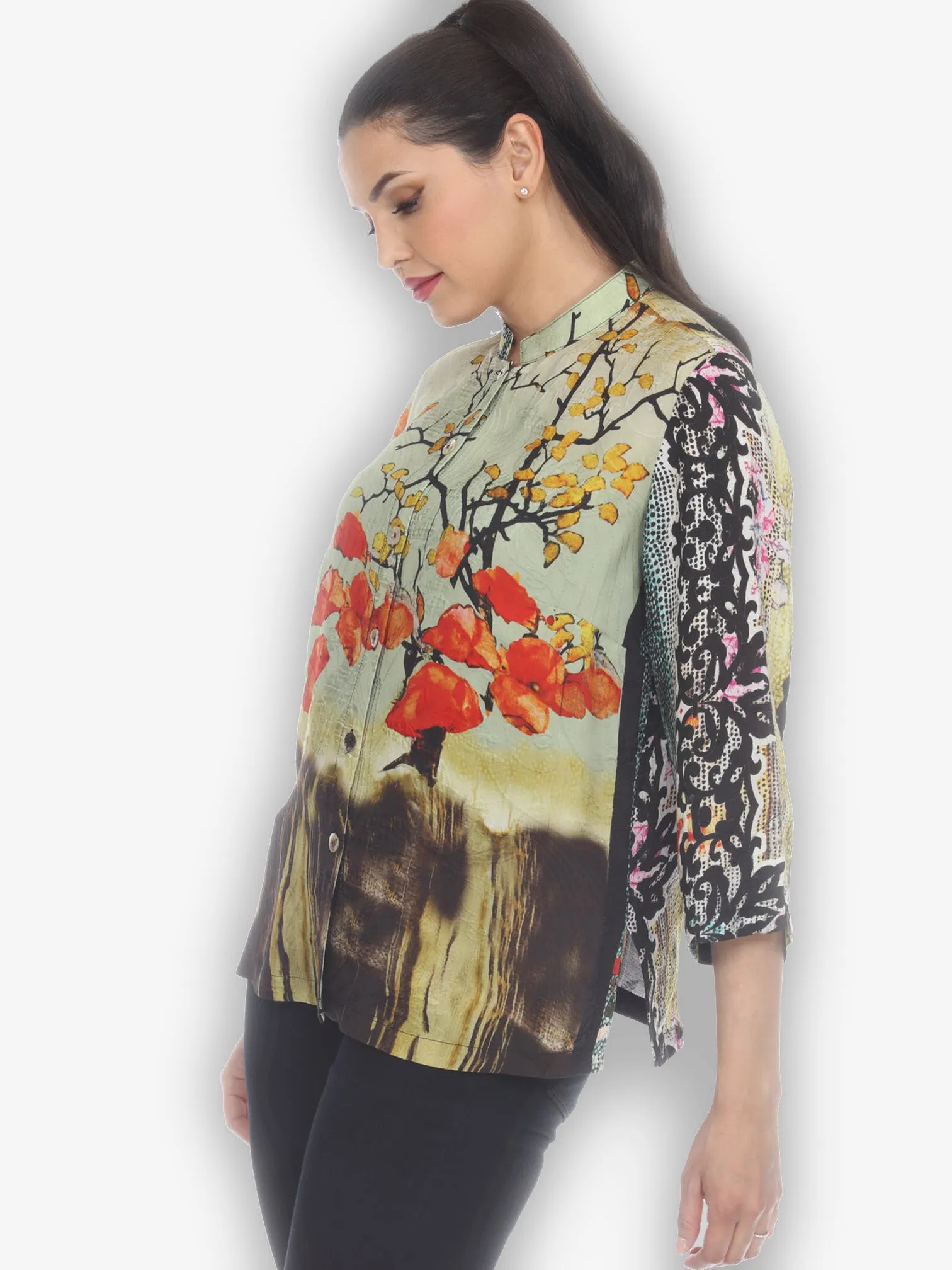 Sky Border Nature Classic Style Silk Blouse sold by Citron product image thumbnail 2