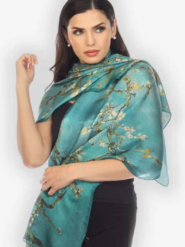 Cherry Blossom Turquoise Silk Scarf sold by Citron