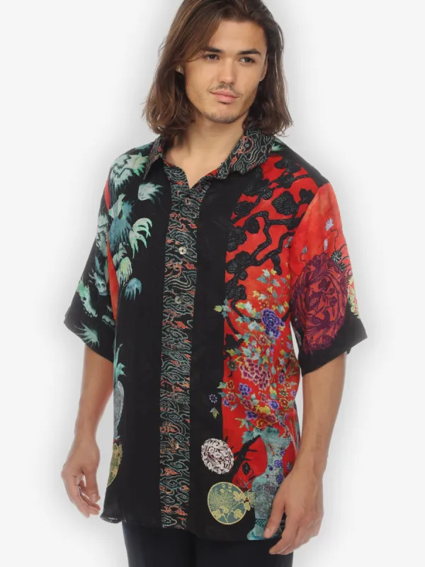 Landscape Mono Tree Men’s Silk Blend Shirt sold by Citron