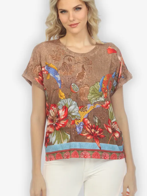 Koi Fish Water Lilies Exclusive Cap Sleeves Tee sold by Citron