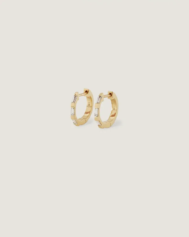 Ellie Baguette Huggie Earrings Diamond sold by Clare Vivier