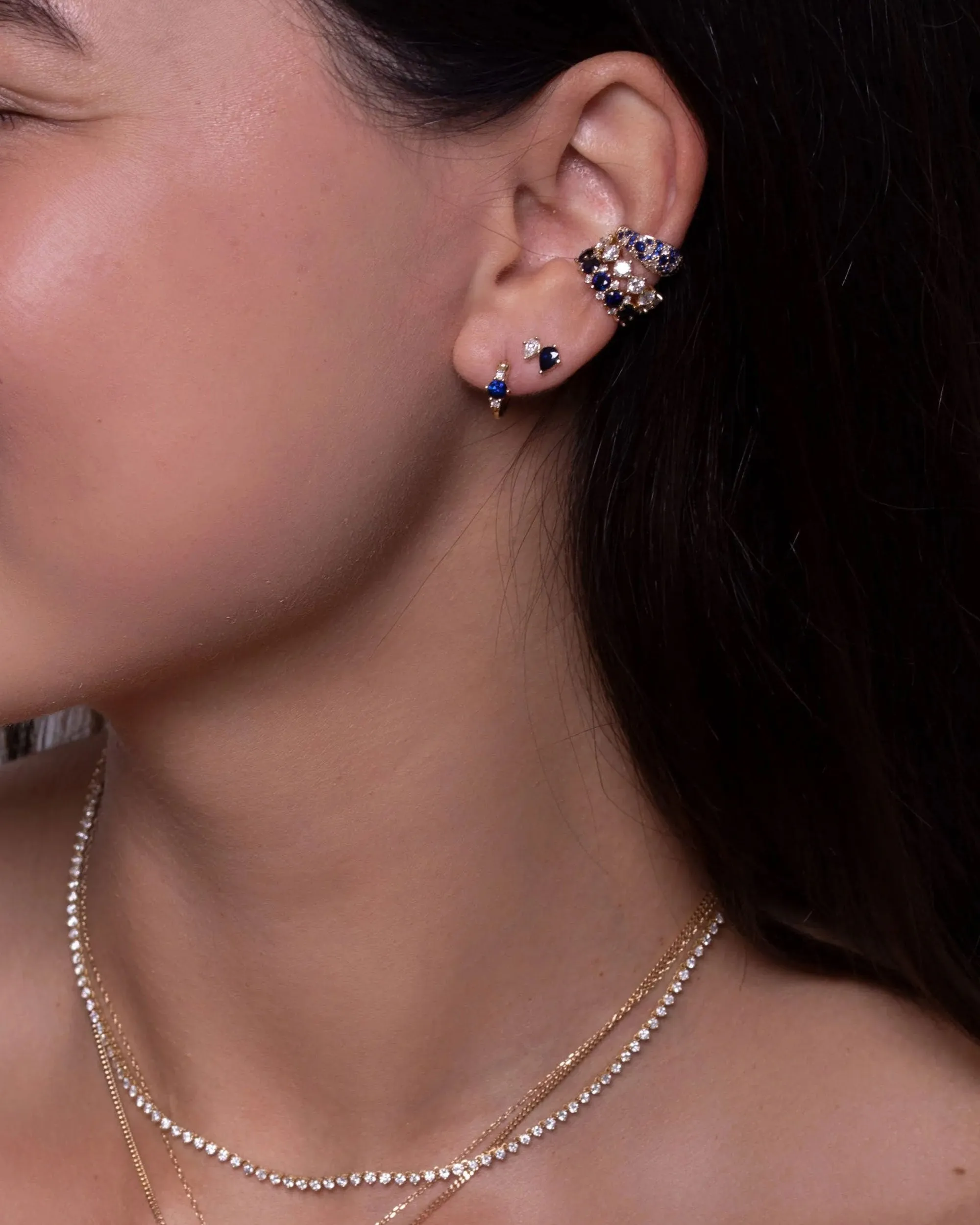 Sapphire & Diamond Trio Huggie Hoops sold by Clare Vivier product image thumbnail 2