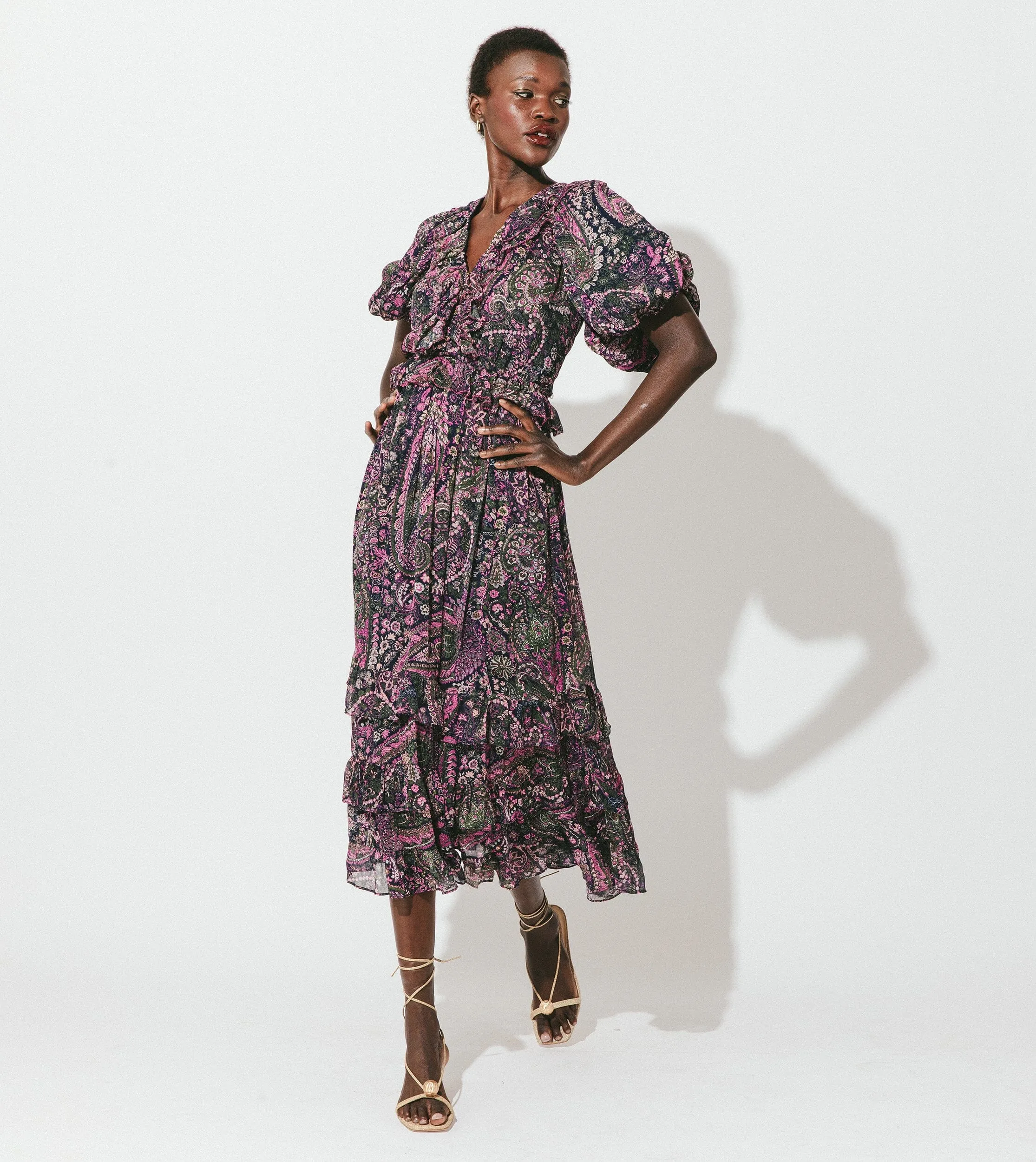Callista Midi Dress | Caymen Paisley Purple sold by Cleobella