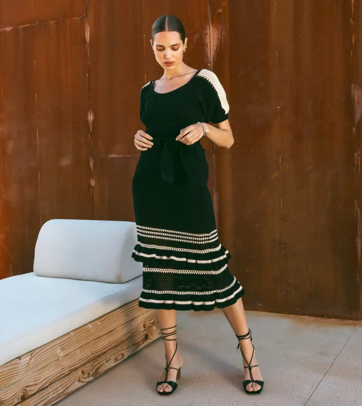 Louisa Crochet Midi Dress | Black / Ivory sold by Cleobella