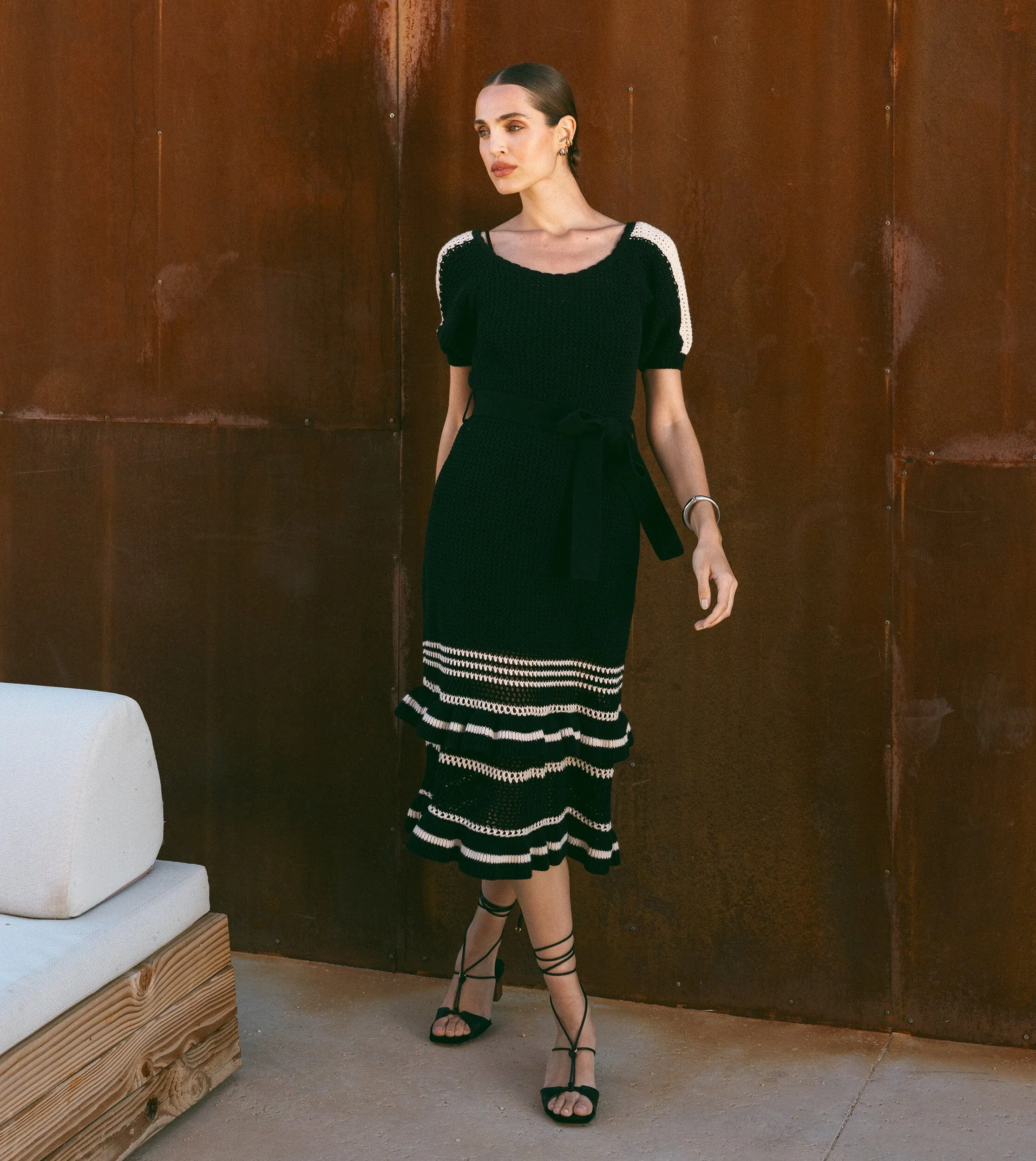 Louisa Crochet Midi Dress | Black / Ivory sold by Cleobella product image thumbnail 3