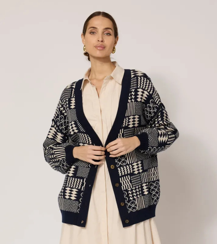 Feliz Cardigan | Blue & Cream sold by Cleobella