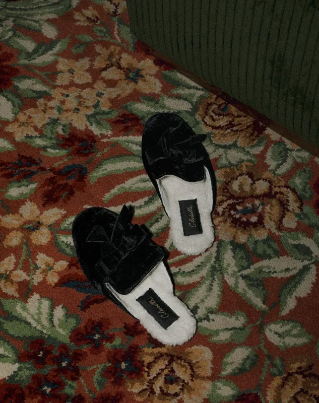 Velvet Slippers | Black sold by Cleobella