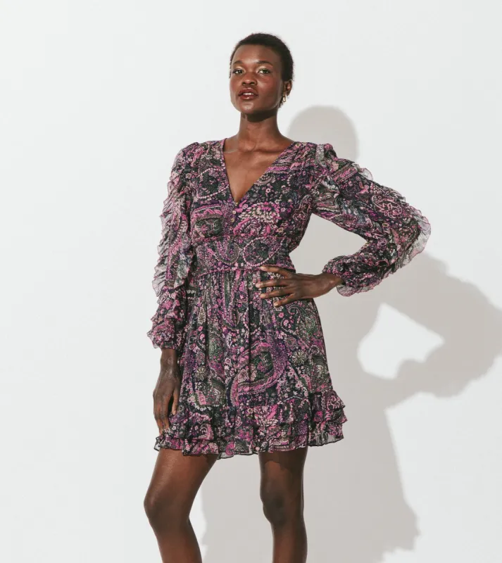 Bellamy Mini Dress | Caymen Paisley Purple sold by Cleobella
