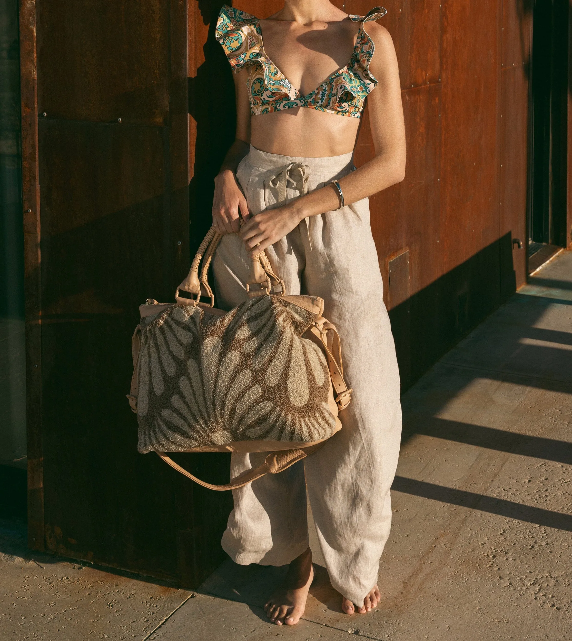 Abstract Floral Weekender | Tan sold by Cleobella product image thumbnail 5