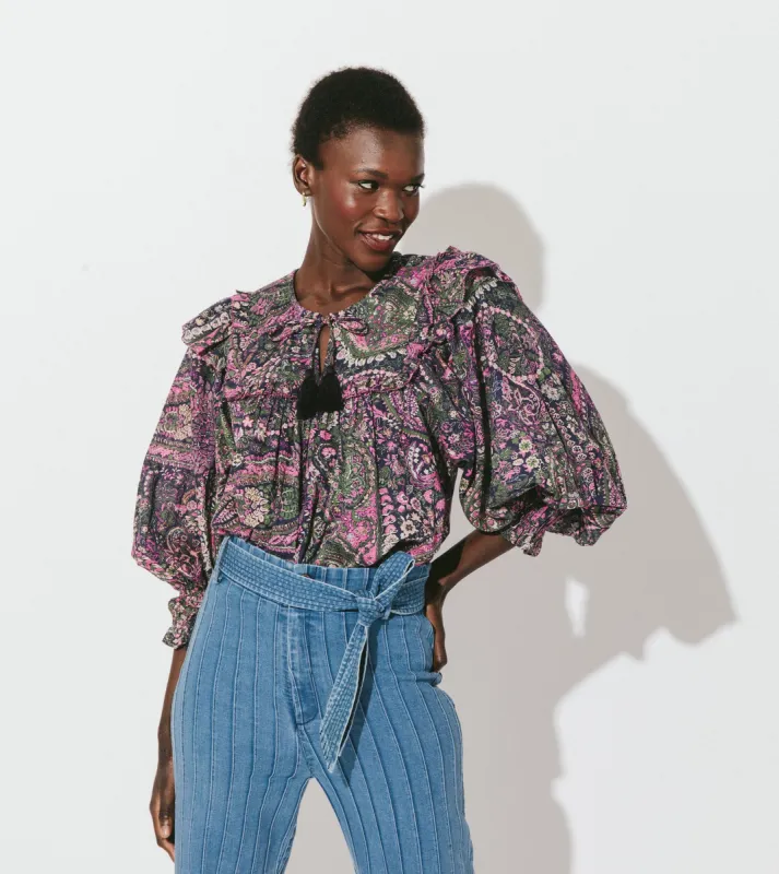 Ainsley Top | Caymen Paisley Purple sold by Cleobella